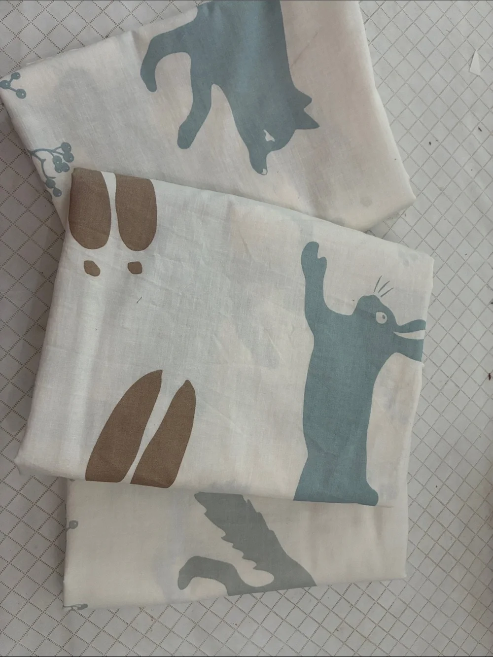 3 Handmade Curtain Panels made from IKEA Vandring Skogsliv twin duvets.